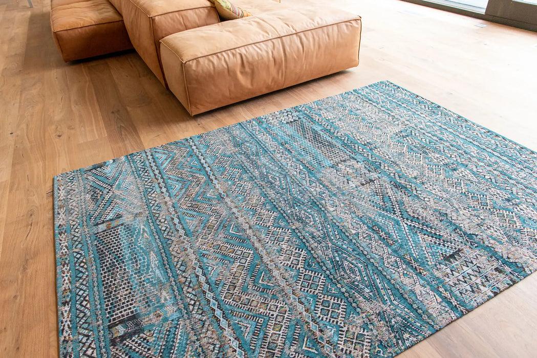 Louis de Poortere antiquarian kilim 9110 zemmuri blue Blue, Multicoloured Living Room Flat Weave Rug.