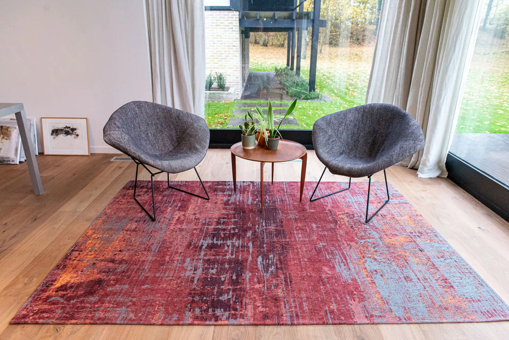 Louis de Poortere atlantic streaks 9125 nassau rose Multicoloured, Red Living Room Flat Weave Rug.