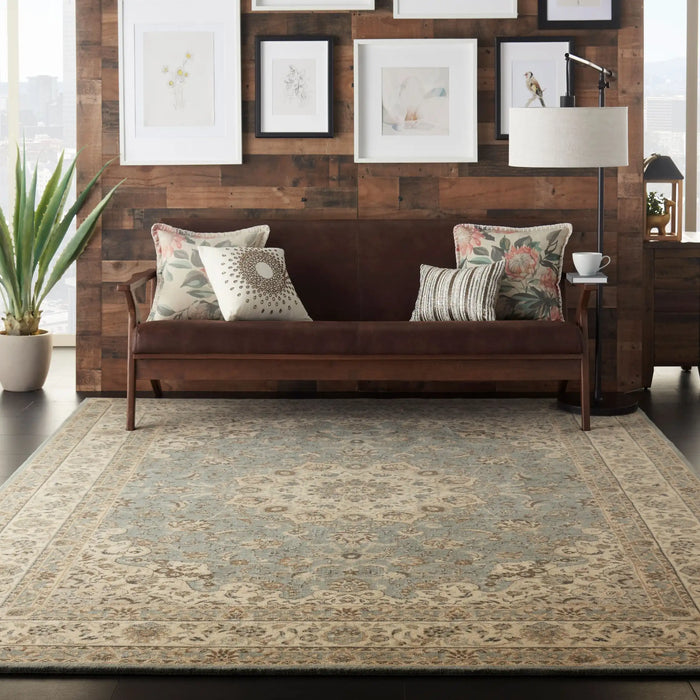 Nourison living treasures li15 aqua ivory Blue, Green, Ivory, Multicoloured Living Room Wool Rug.