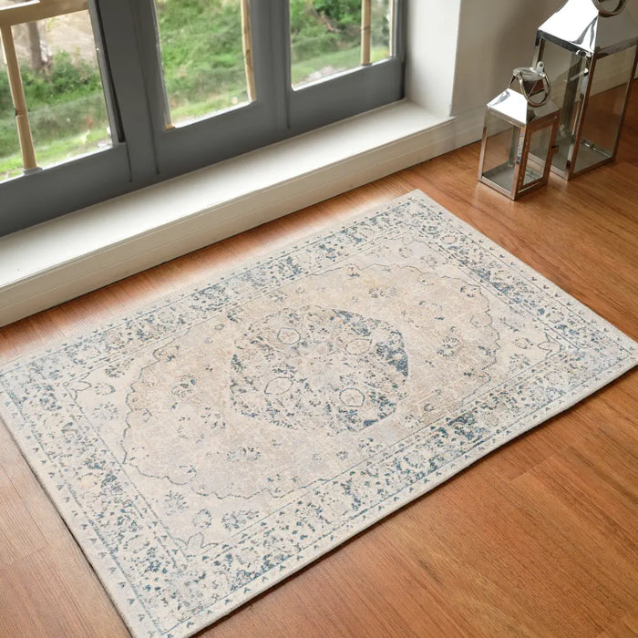 AMAYRA Machine Washable Traditionnal Boho Oatmeal Rug