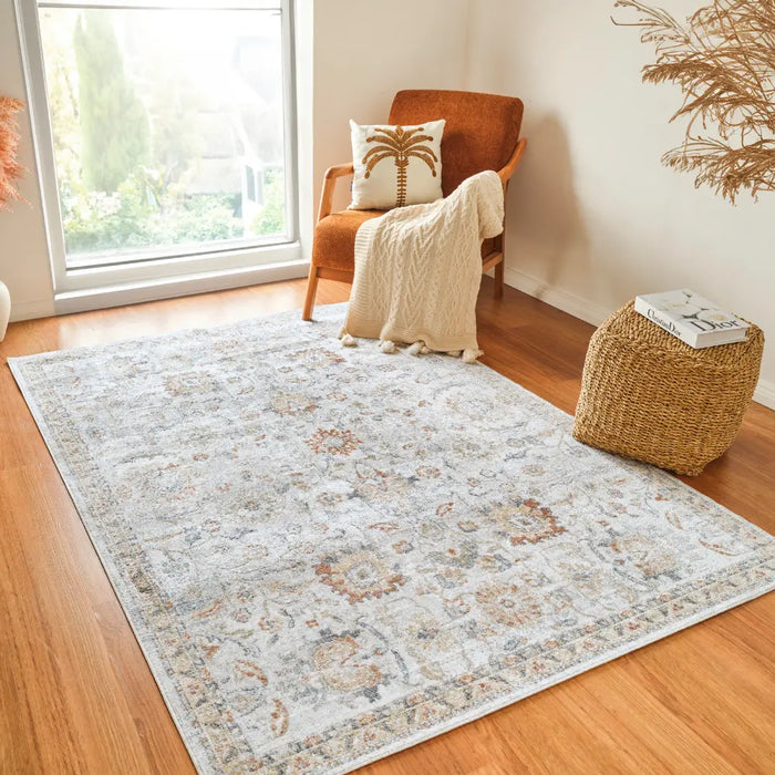 ESTHER Machine Washable Traditional Boho Grey/Oatmeal Rug