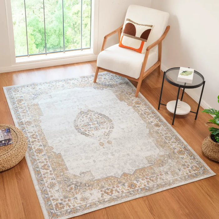 DEEPIKA Machine Washable Traditional Boho Grey/Brown Rug