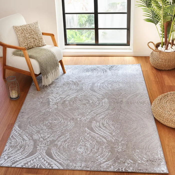 INGRID Vintage Traditional Oriental Boho White/Grey Rug