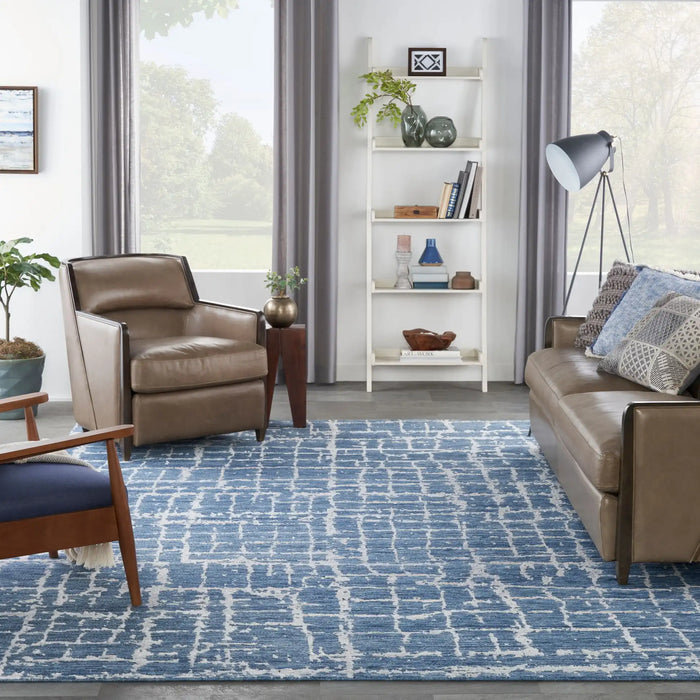 Nourison Delivered in 6 weeks USA luna lun02 blue silver Blue, Grey Living Room Striped Rug.