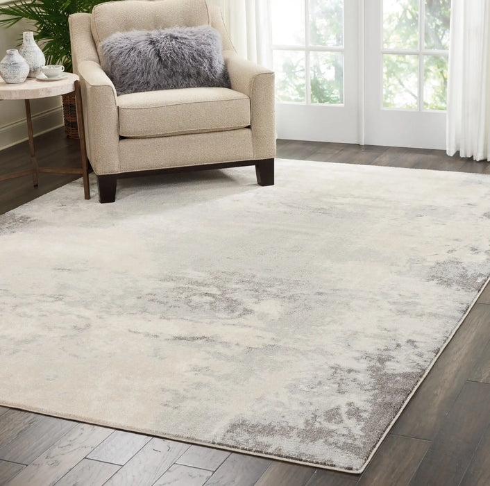 Nourison maxell mae13 ivory grey Grey, Ivory Living Room Floral Rug.