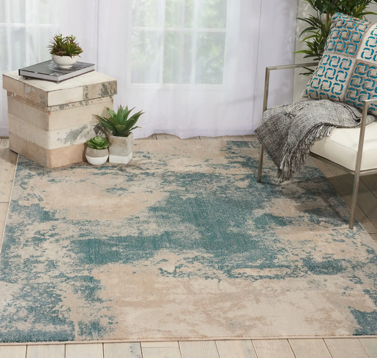 Nourison maxell mae13 ivory teal Blue, Ivory, Teal Living Room Floral Rug.