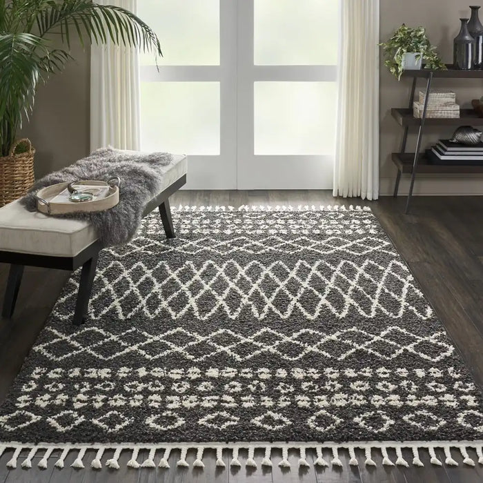 Nourison moroccan shag mrs02 charcoal Grey Living Room Geometric Rug.