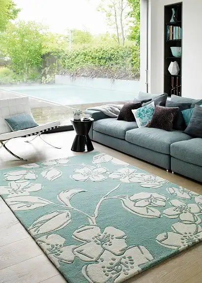 Asiatic devore matrix max12 blue Blue, Ivory Wool Rug.
