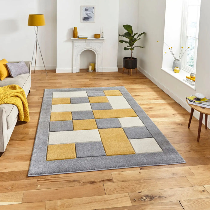 Think Rugs matrix think mt04 grey yellow Grey, Yellow, Multicoloured Living Room Rug.