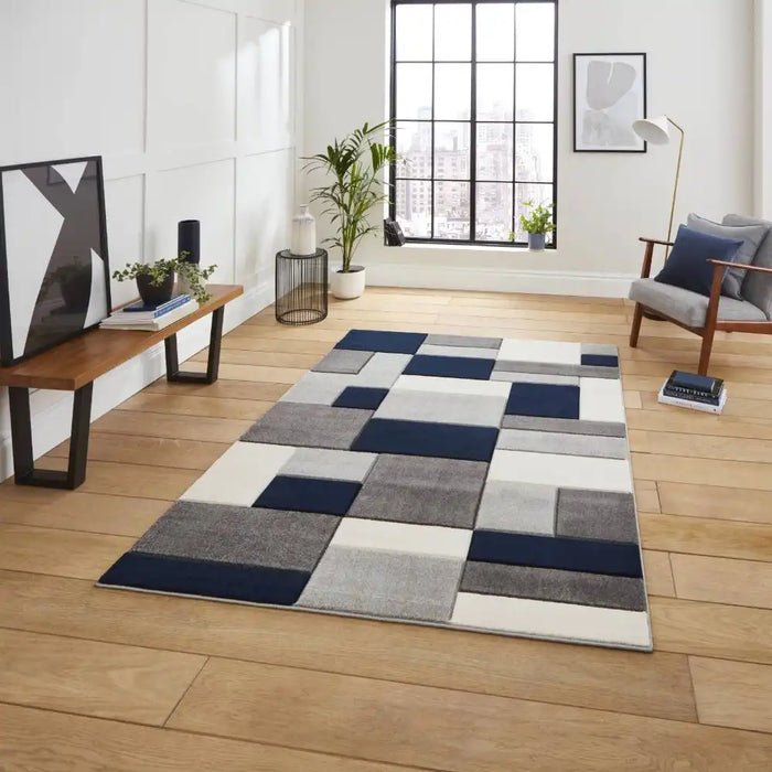 Think Rugs matrix think mt61 grey navy Blue, Grey, Navy Living Room Rug.
