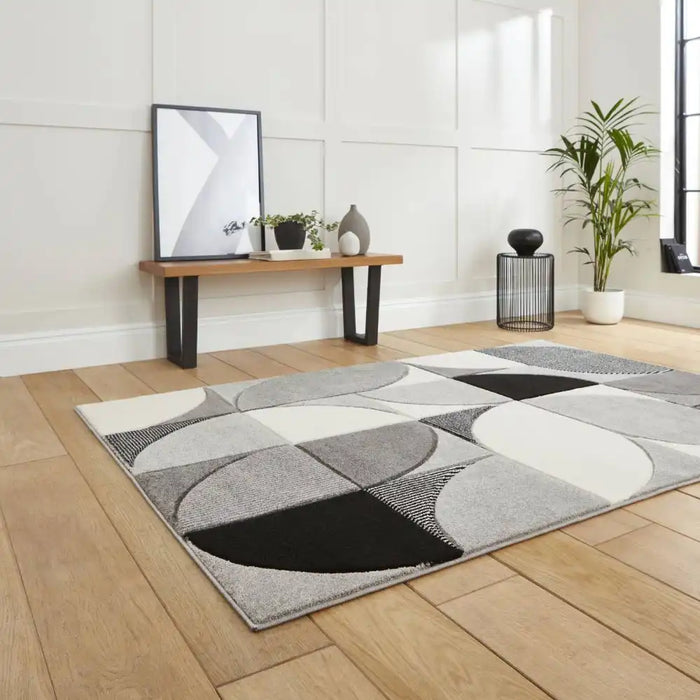 Think Rugs matrix think mt63 grey black Grey, Black Living Room  Rug.
