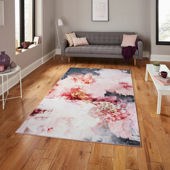 Think Rugs michelle collins floo24 rose black Multicoloured, Pink Living Room Flat Weave Rug.
