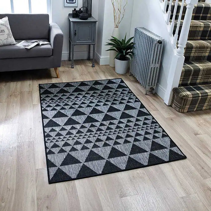 Oriental Weavers moda flatweave prism black Black Kitchen Geometric Rug.