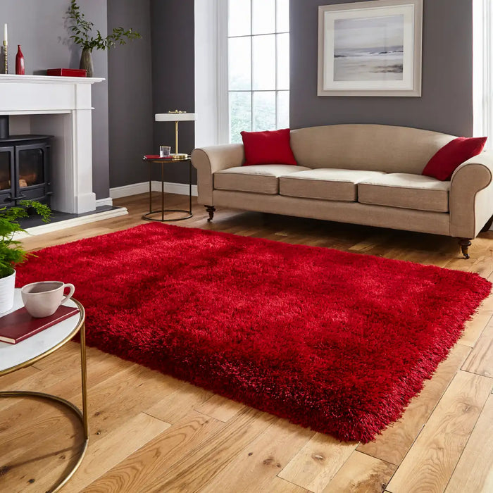 Think Rugs montana red Red Living Room Shaggy Rug.