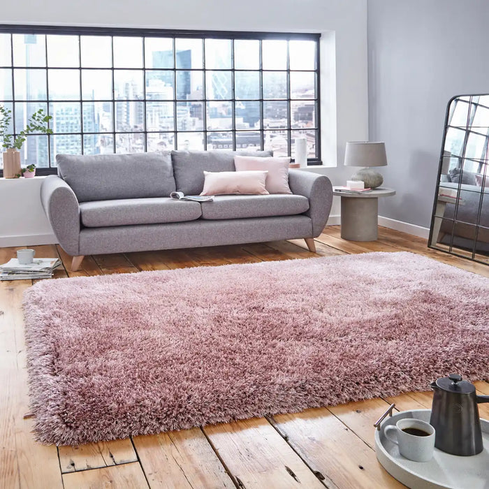Think Rugs montana rose Pink Living Room Shaggy Rug.