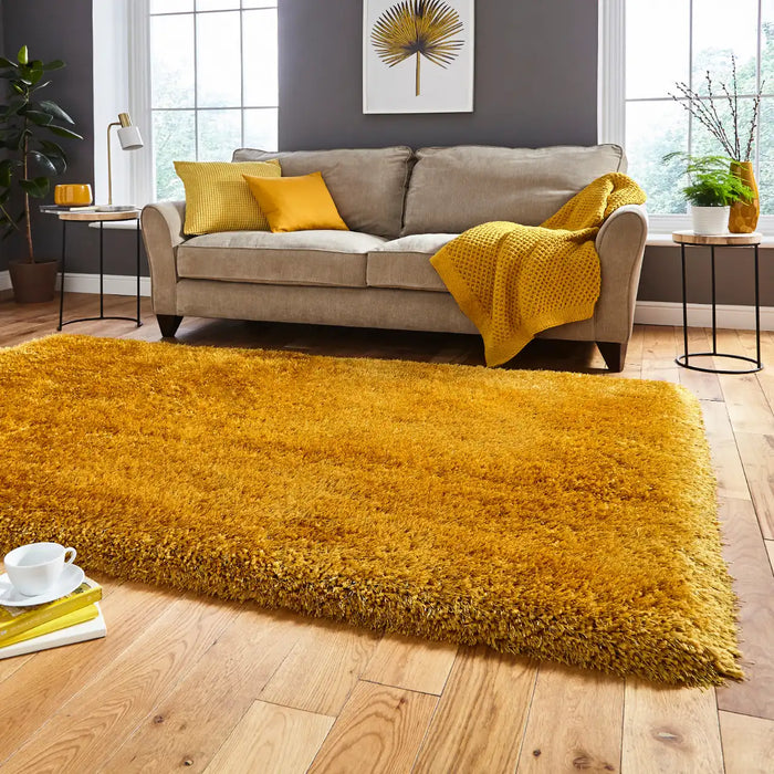 Think Rugs montana yellow Yellow Living Room Shaggy Rug.