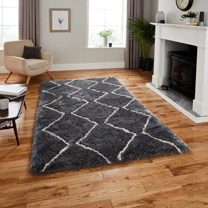 Think Rugs morocco think 3742 grey cream Grey Living Room Geometric Rug.
