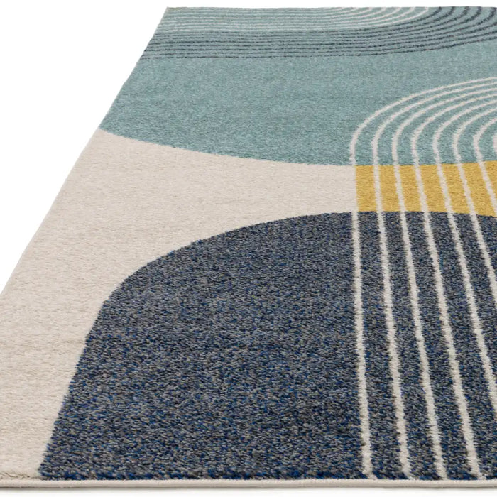 Asiatic muse mu15 blue retro Blue, Grey, Yellow, Multicoloured Living Room Geometric Rug.