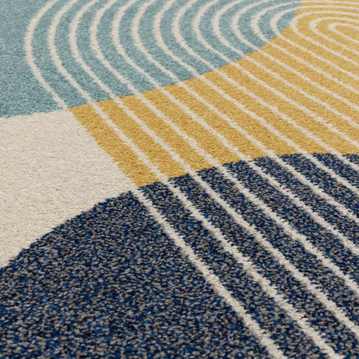 Asiatic muse mu15 blue retro Blue, Grey, Yellow, Multicoloured Living Room Geometric Rug.