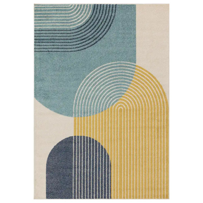 Asiatic muse mu15 blue retro Blue, Grey, Yellow, Multicoloured Living Room Geometric Rug.