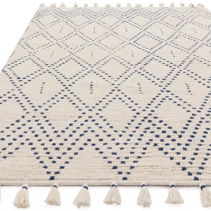 Asiatic nepal nepal cream blue diamond Blue, Cream Living Room Moroccan Rug.