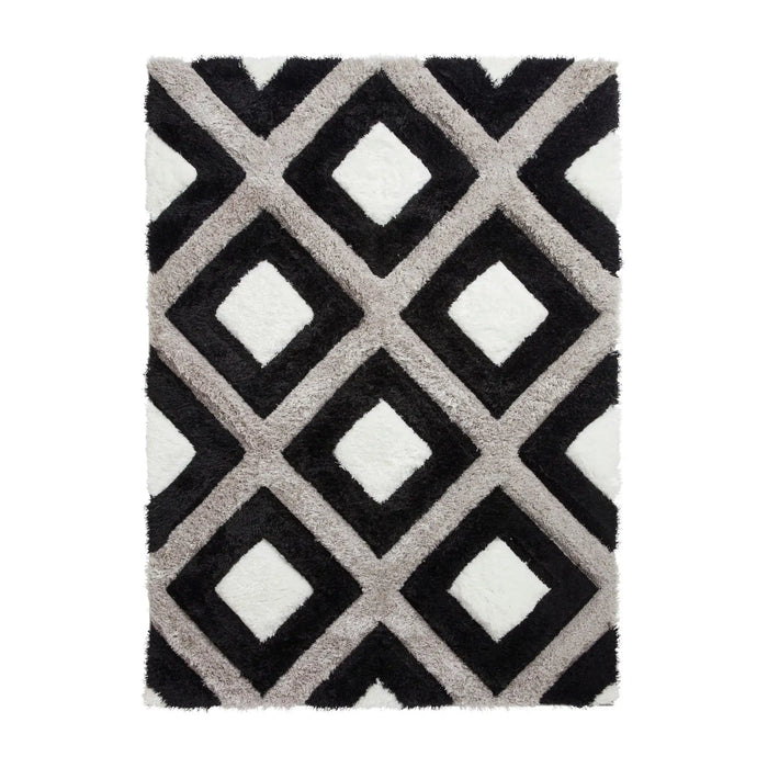 Think Rugs olympia gr224 black white Black Living Room Shaggy Rug.