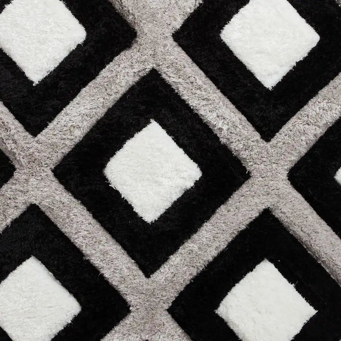 Think Rugs olympia gr224 black white Black Living Room Shaggy Rug.