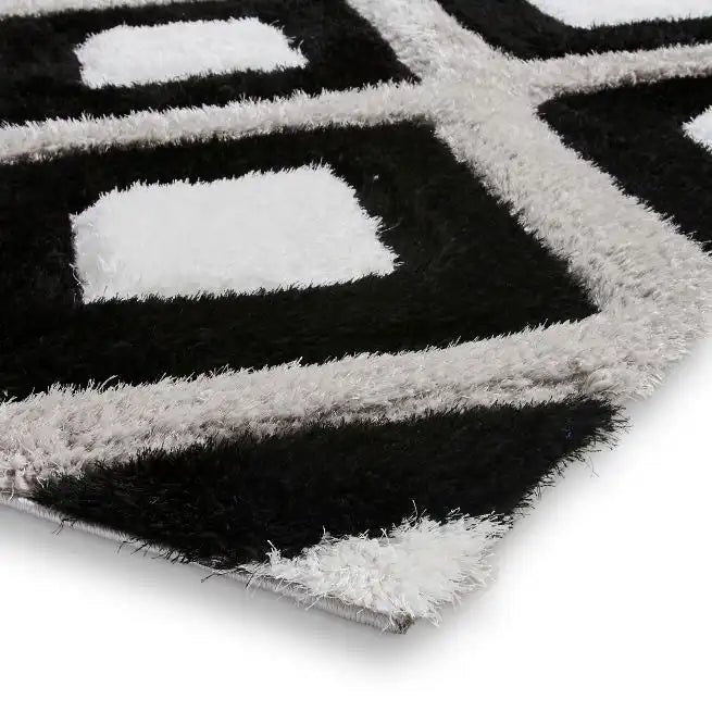 Think Rugs olympia gr224 black white Black Living Room Shaggy Rug.