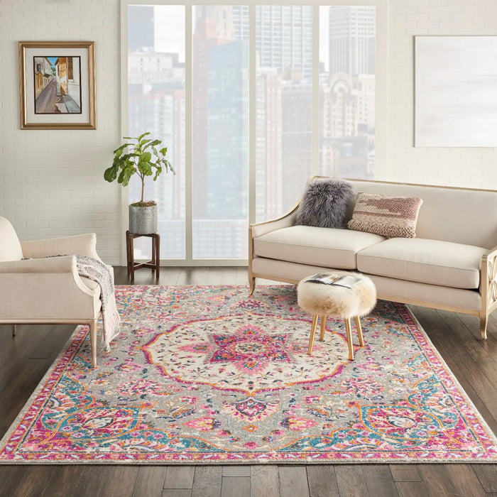 Nourison passion nourison psn22 grey multi Grey, Multicoloured, Pink Living Room Rug.