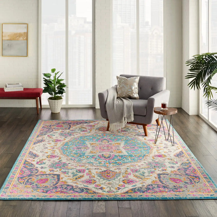 Nourison passion nourison psn22 ivory multi Blue, Ivory, Multicoloured, Pink Living Room Rug.
