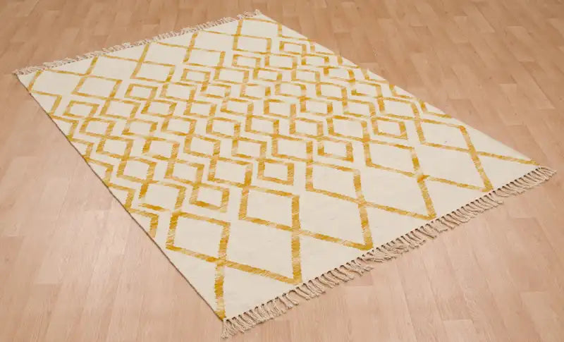 Asiatic hackney kelims diamond yellow Yellow, Ivory Wool Rug.
