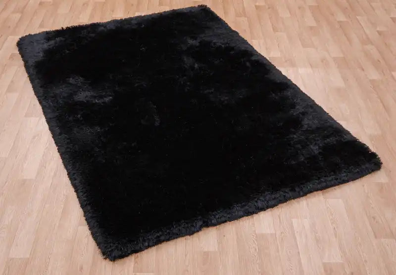 Asiatic plush black Black Living Room Shaggy Rug.