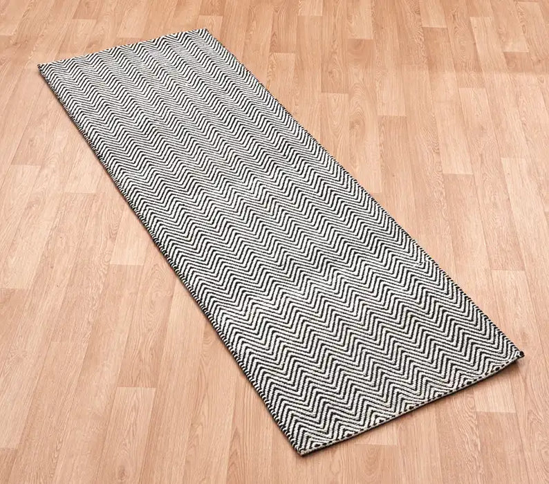 Asiatic ives modern rug black and white Black, Ivory Living Room Striped Rug.