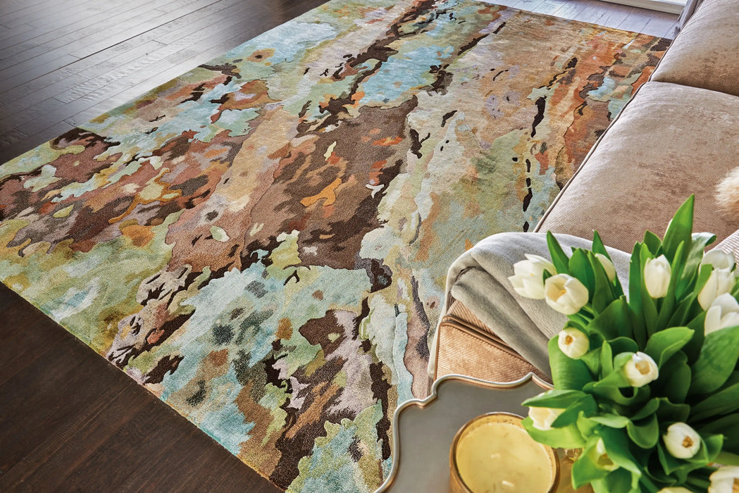 Nourison prismatic prs09 multi Multicoloured Living Room Wool Rug.