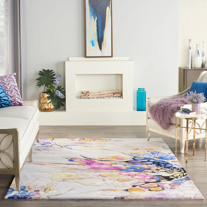 Nourison prismatic prs20 grey lilac multi Grey, Purple, Multicoloured Living Room Wool Rug.