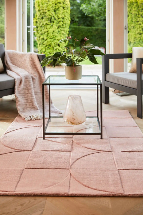 Origins penny blush Pink Living Room Wool Rug.