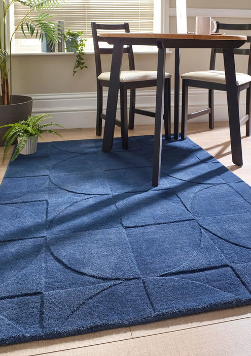 Origins penny infinity Blue Living Room Wool Rug.