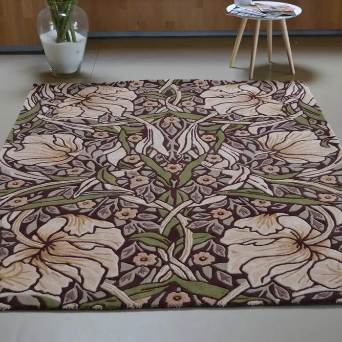 Morris & Co pimpernel aubergine 028805 Brown, Multicoloured Living Room Wool Rug.