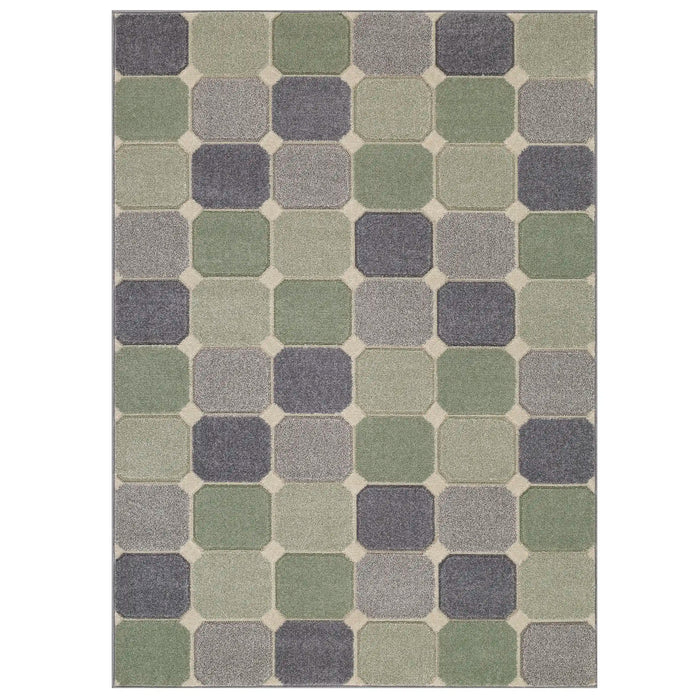 Oriental Weavers portland 172 g Green, Grey, Cream Living Room Geometric Rug.