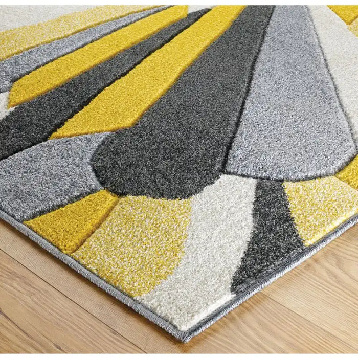 Oriental Weavers portland 3337 a Grey, Yellow, Multicoloured Living Room Geometric Rug.