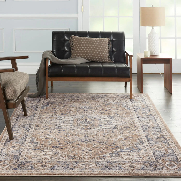 Nourison quarry qua05 grey beige Grey, Beige Living Room Moroccan Rug.