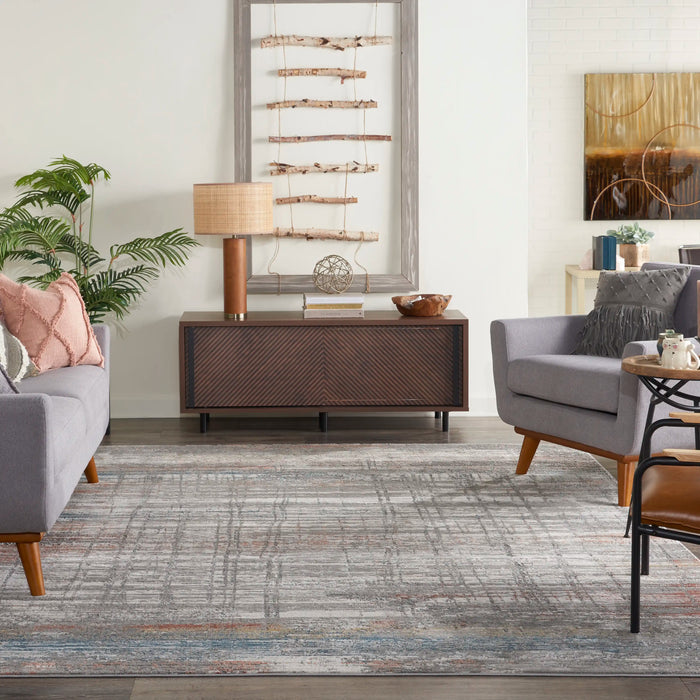 Nourison rustic textures rus12 grey multi Grey, Multicoloured Living Room Rug.