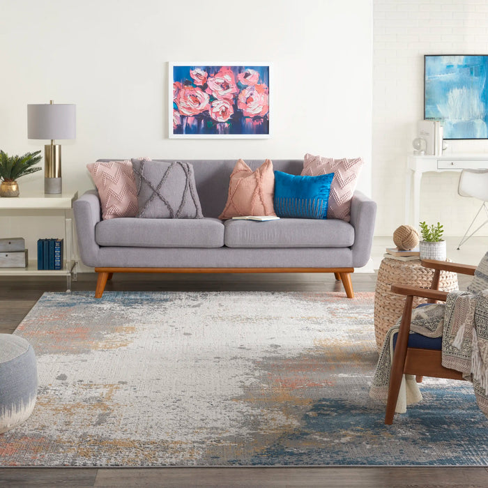 Nourison rustic textures rus13 grey blue Blue, Grey Living Room Rug.