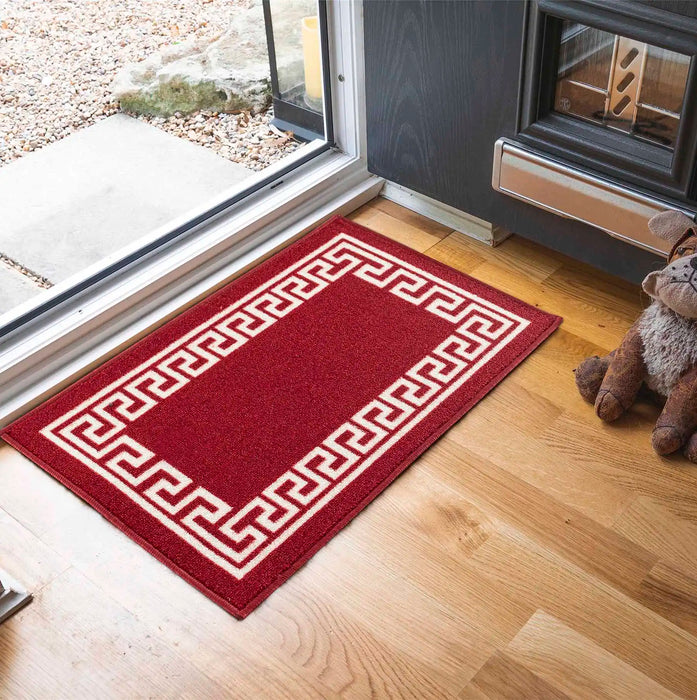Serdim Rugs gel back 413 red cream Red, Cream Living Room Geometric Rug.