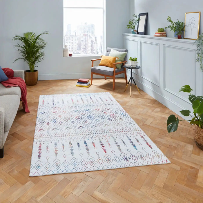 Think Rugs rio think k5308 multi Ivory, Multicoloured Living Room Rug.