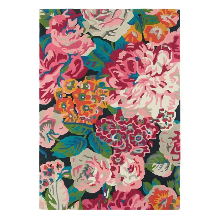 Sanderson sanderson rose and peony cerise 45005 Multicoloured, Pink Living Room Wool Rug.