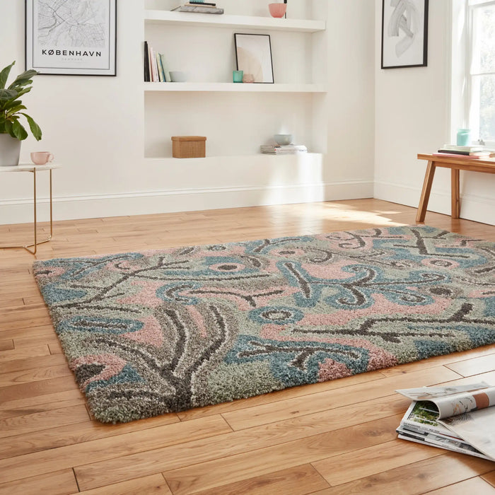 Think Rugs royal nomadic a641 pastel multi Grey, Multicoloured Living Room Shaggy Rug.