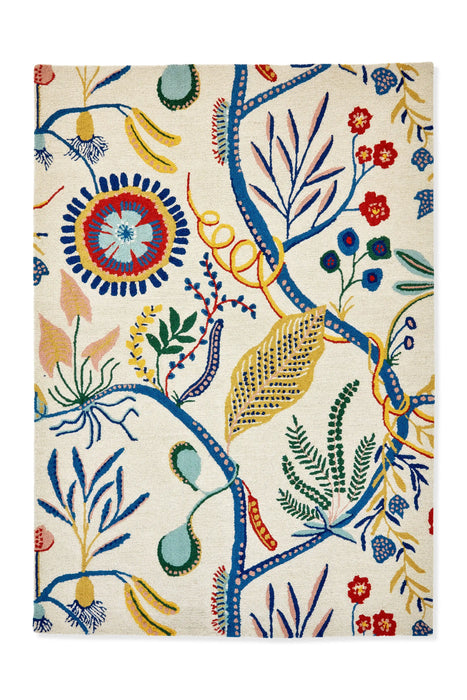 Scion scion screen printed jackfruit and the beanstalk chai sage 125706 Multicoloured, Cream Living Room Geometric Rug.