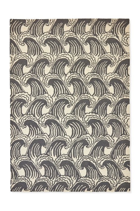 Scion scion screen printed ride the wave liquorice 125605 Grey Living Room Geometric Rug.