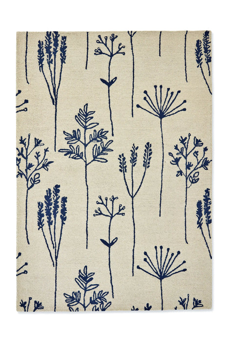 Scion scion screen printed stipa denim 126408 Blue, Cream Living Room Geometric Rug.